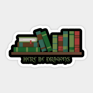 Here Be Dragons Fantasy Reader Bookshelf Sticker